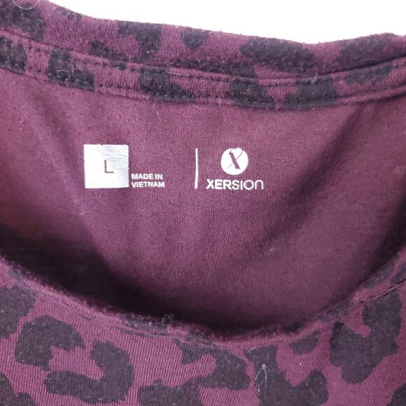 Xersion Womens Purple Black Leopard Animal Print Shrt Slv Front Tie Knot Sz L - Picture 6 of 8